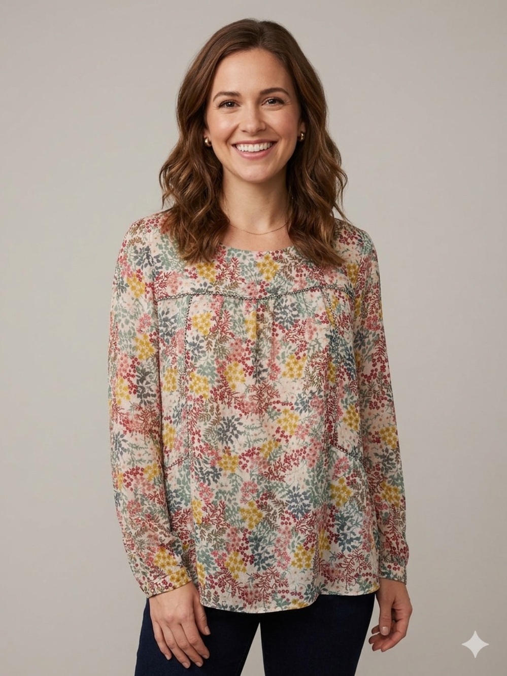LOFT Floral Peasant Sheer Blouse - Size XL